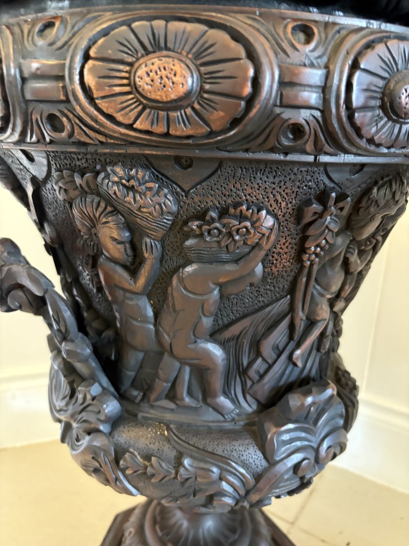 Large Magnificent Antique Pair of Carved Mahogany Urns - Image 7